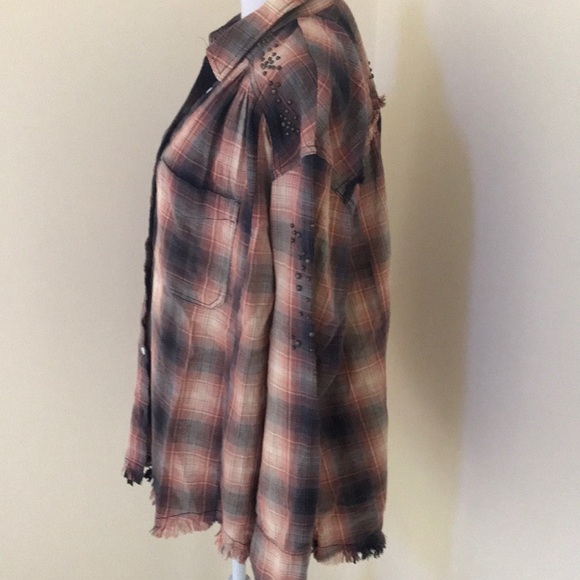 NWT! FREE PEOPLE indigo combo plaid size M top - Picture 3 of 8